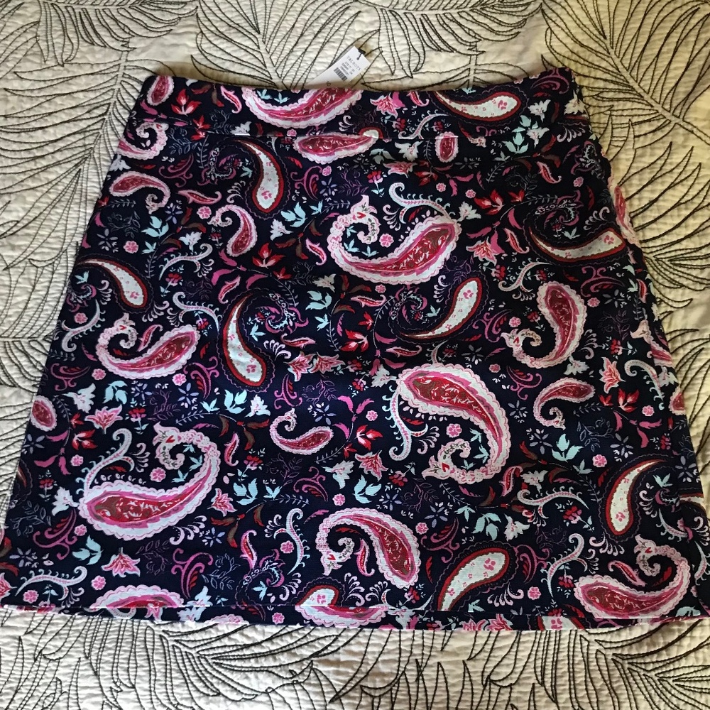 Talbots Pencil Skirt NWT navy paisley print 10 preppy classic pink lined